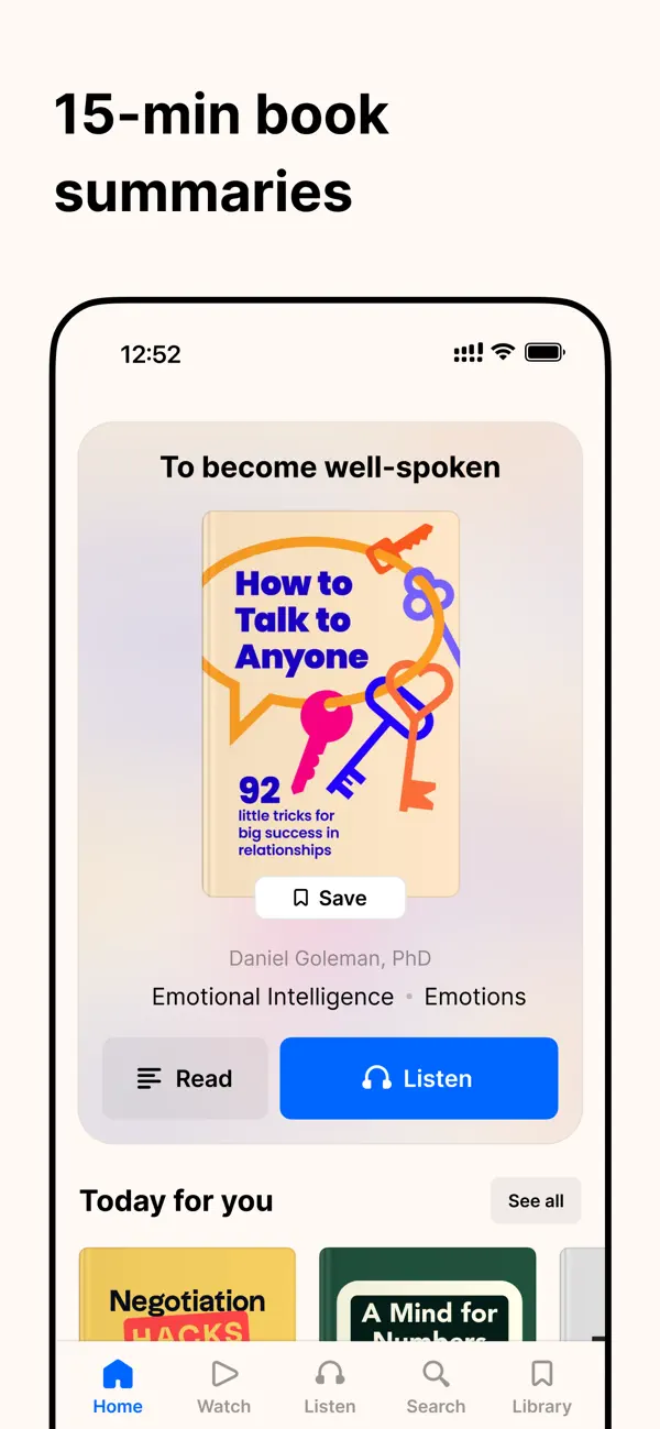 Headway reading or learning screen