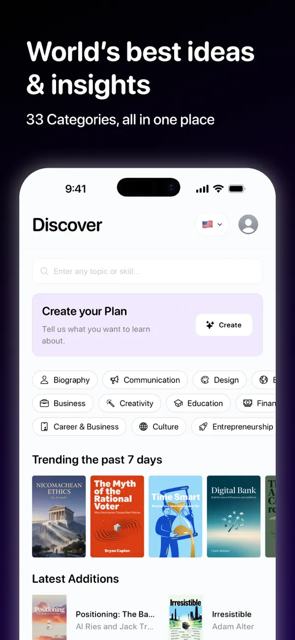 Witsy discovery screen with categories and latest book additions